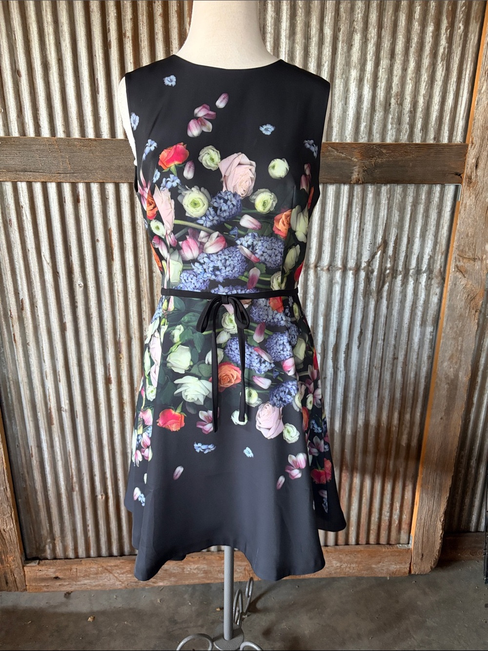 Ted Baker black floral midi dress